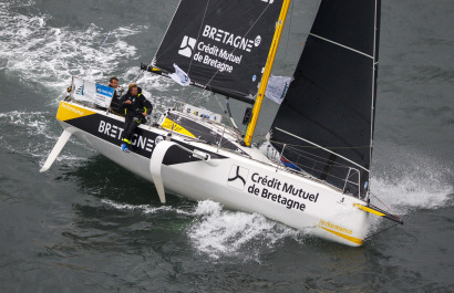 Tom Laperche et Lois Berrehar a bord du Figaro Bretagne CMB Performance lors du prologue de la Transat en Double Concarneau-Sain