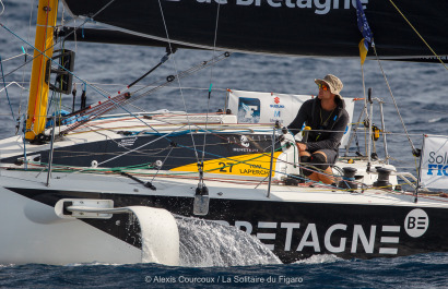 Tom Laperche, skipper du Figaro Bretagne-CMB Performance, lors de la 1ere étape de la Solitaire du Figaro 2021 entre Saint Nazai