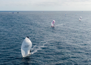 Les Figaros lors de la 1ere étape de la Solitaire du Figaro 2021 entre Saint Nazaire et Lorient - en mer le 23/08/2021